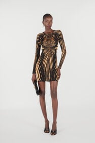 RC Short knit dress with Ray of Gold print Gold RWM108-MI150