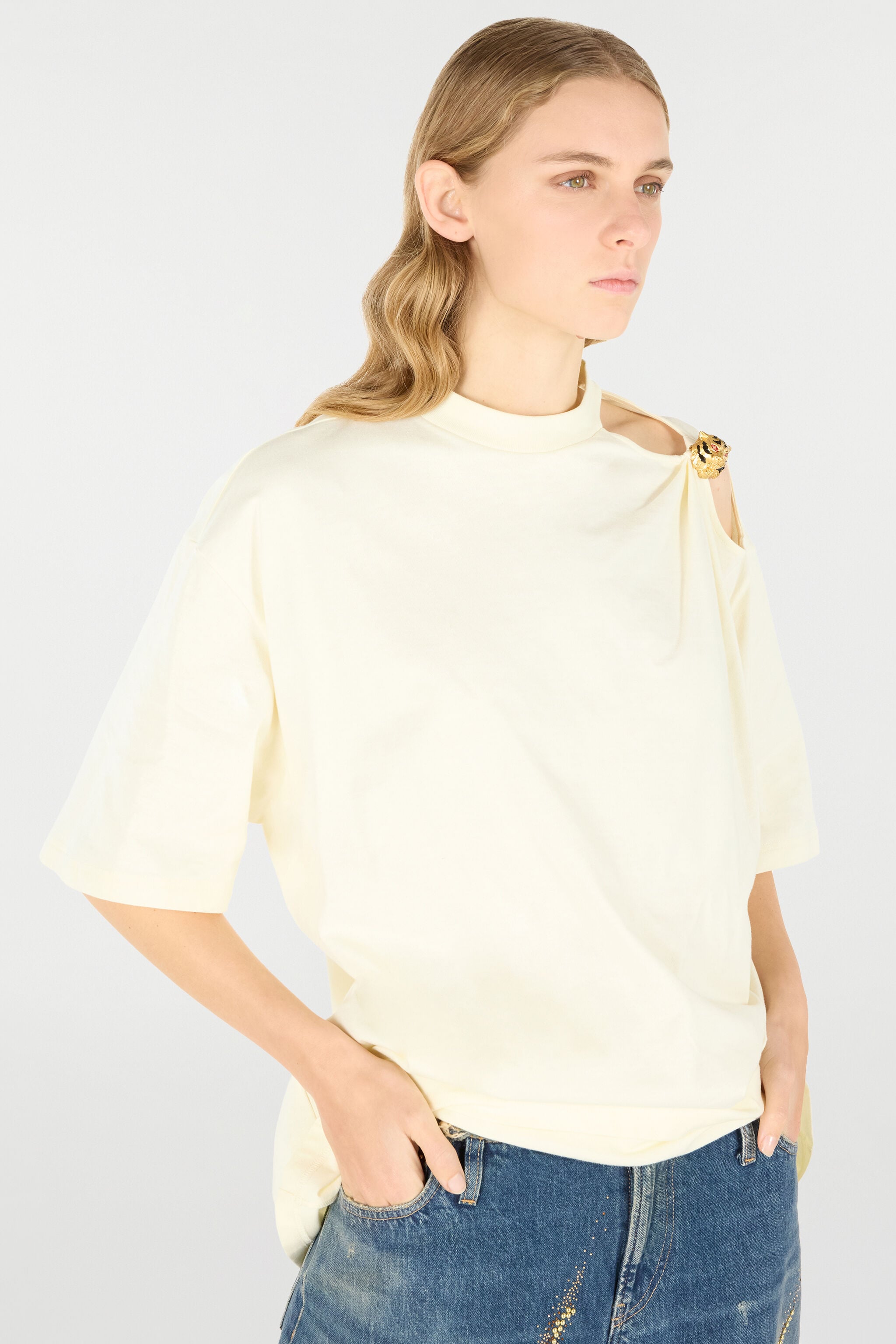 RC T-Shirt With Cut-Out And Tiger Head RC T-Shirt With Cut-Out And Tiger Head Ivory UKT63A-JD030