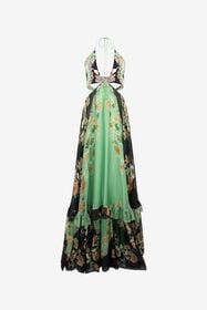 RC Kimono Print Silk Maxi Dress GREEN/BLACK XQT127-CKT25