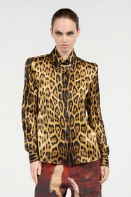 RC Camicia In Seta Con Stampa Jaguar Skin Marrone VWT700-TYQ71