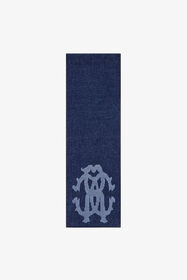 RC Cotton and Wool Blend Scarf with RC Monogram Dark blue TALR41-IR058