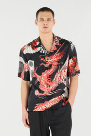 RC Camisa Bowling De Seda Estampada Negro/Rojo VNT762-OZP75