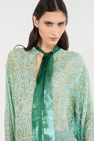 RC Blusa In Misto Seta Con Motivo Luminoso CELESTE/ORO VKT712-FC004