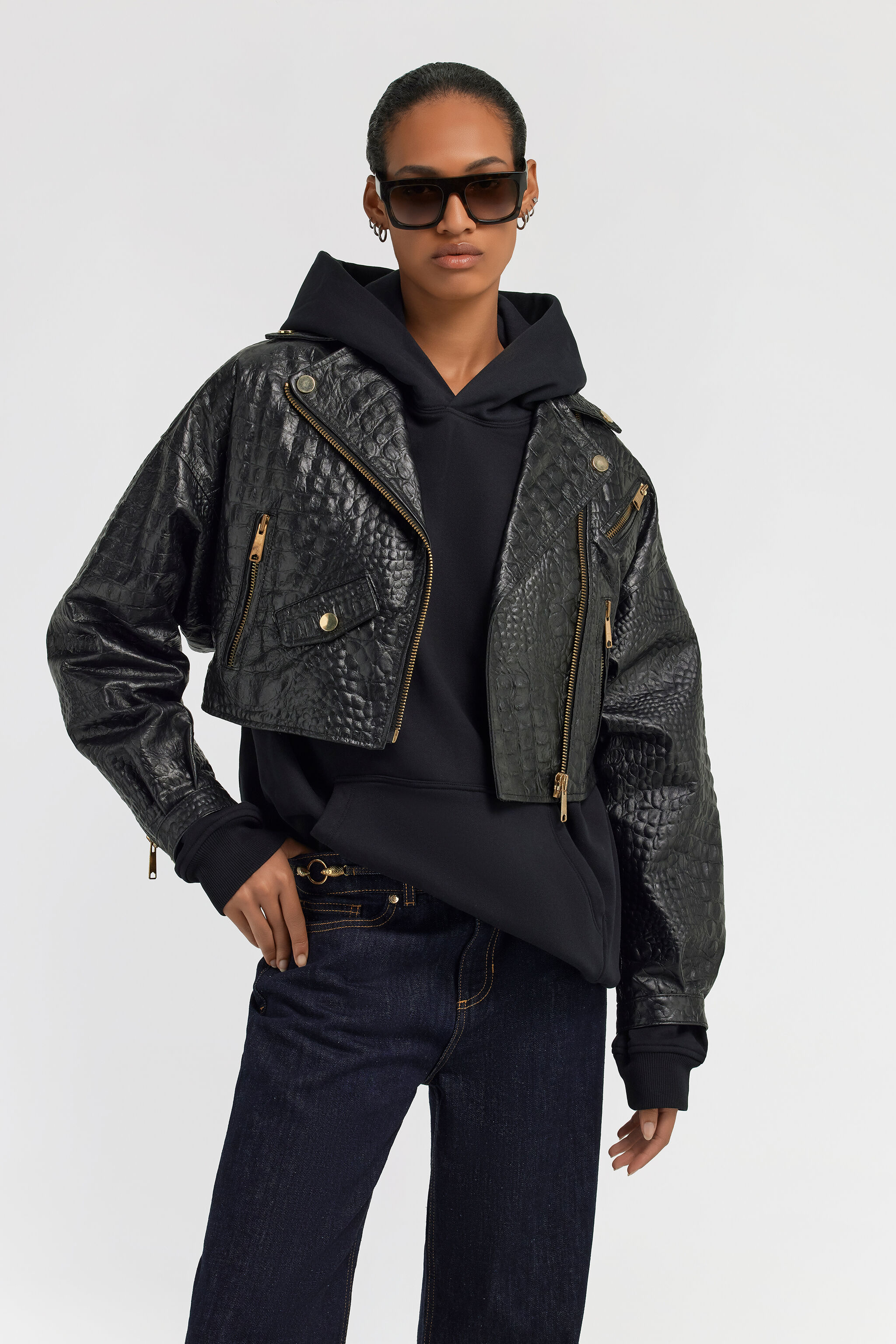 JC Just Cavalli leather bomber jacket Black TFP007-TF228