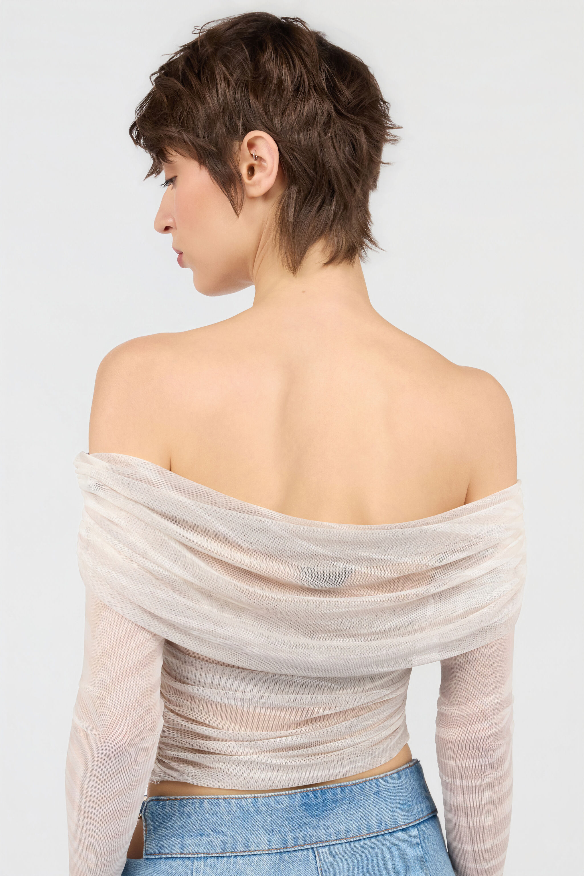JC Top de hombros descubiertos con estampado Natural Barb JC Top de hombros descubiertos con estampado Natural Barb OFF WHITE WFT239-WF621