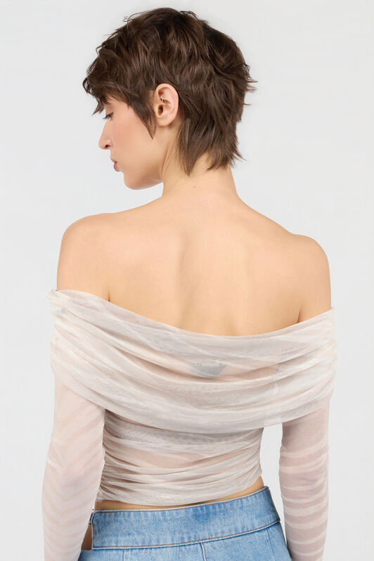 JC Top de hombros descubiertos con estampado Natural Barb JC Top de hombros descubiertos con estampado Natural Barb OFF WHITE WFT239-WF621