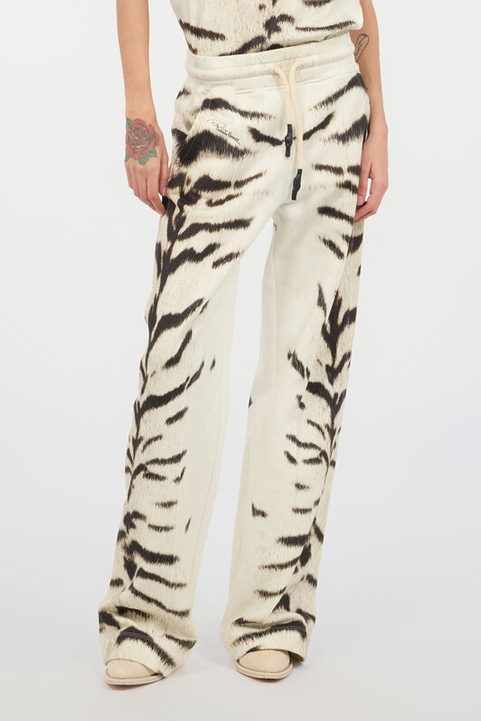 RC Woman Sports Pants With White Tigresse OGAT X Roberto Cavalli Print Black/White UQT20A-2GA39