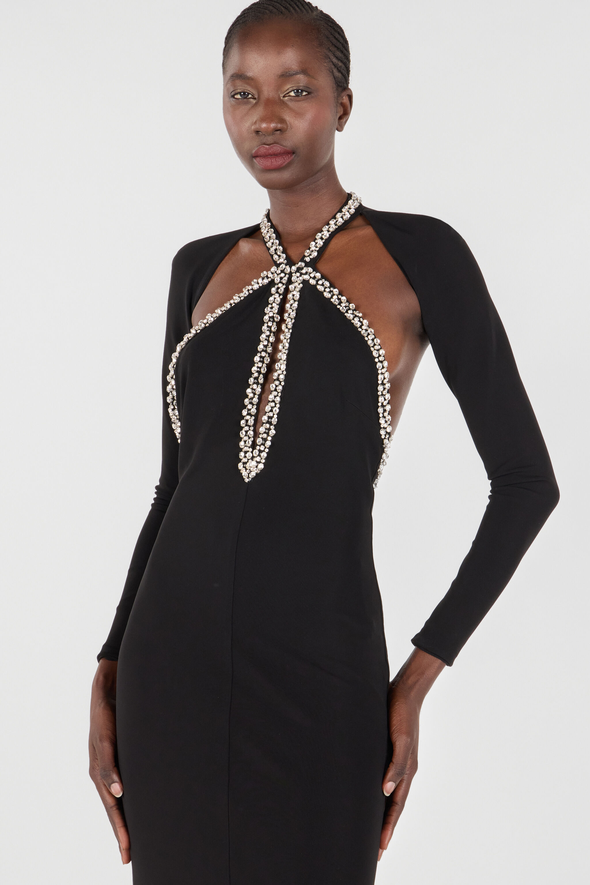 Long dress with crystals in Black for Women | Roberto Cavalli®