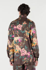 RC Camicia In Seta Stampa Oriental Bird Marrone VRT721-OZP76