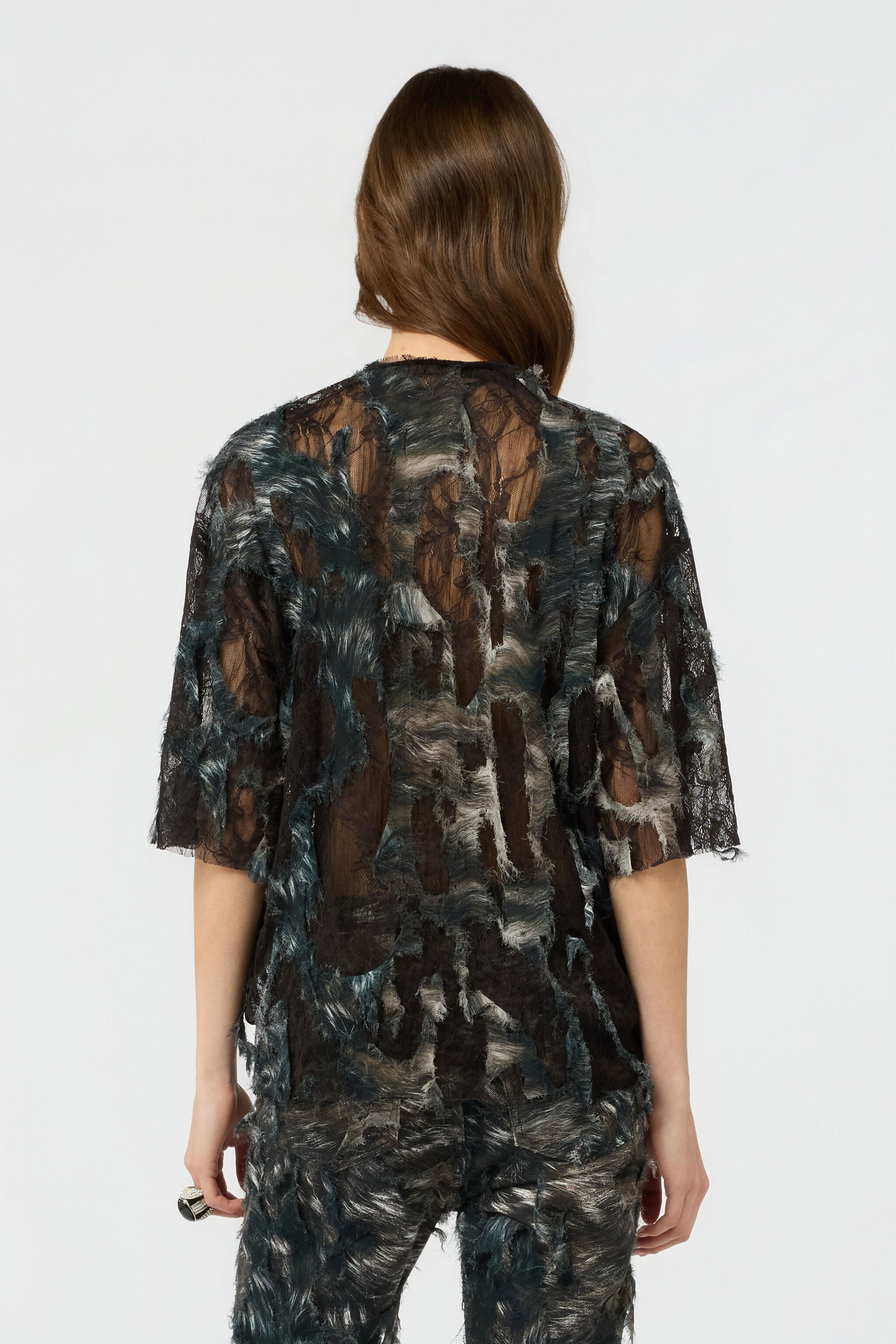 RC T-Shirt con stampa Fur su pizzo effetto destroyed RC T-Shirt con stampa Fur su pizzo effetto destroyed BLACK/BEIGE XWT644-7HT79