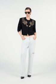 RC Wool Cardigan with Tiger Embroidery BLACK WKM902-MQ014