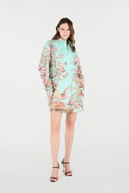 RC Shirt Dress With Oriental Bird Print Blue/Pink VKT160-RLP76