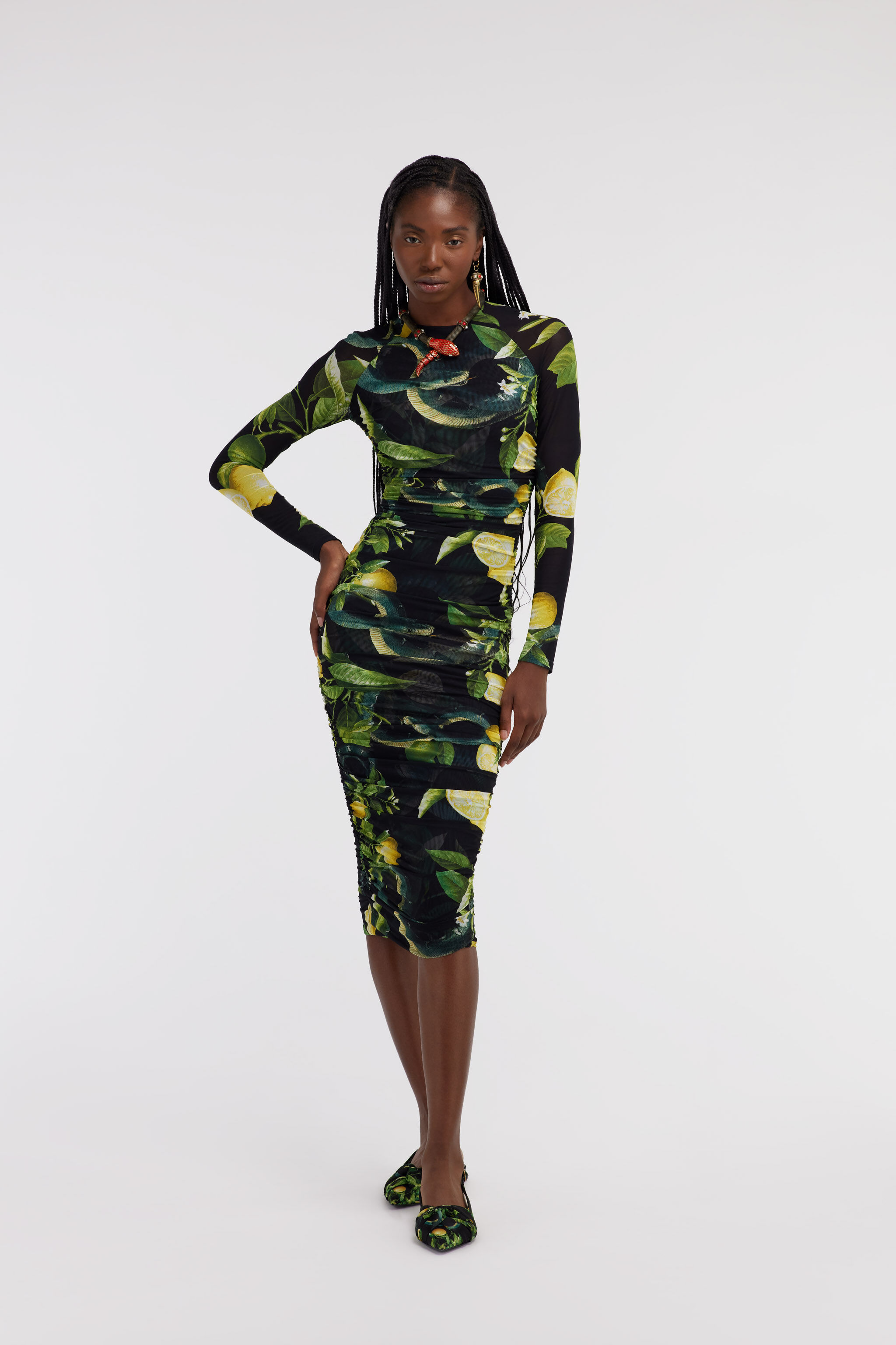 Dress Lemon print in Black for Women | Roberto Cavalli®