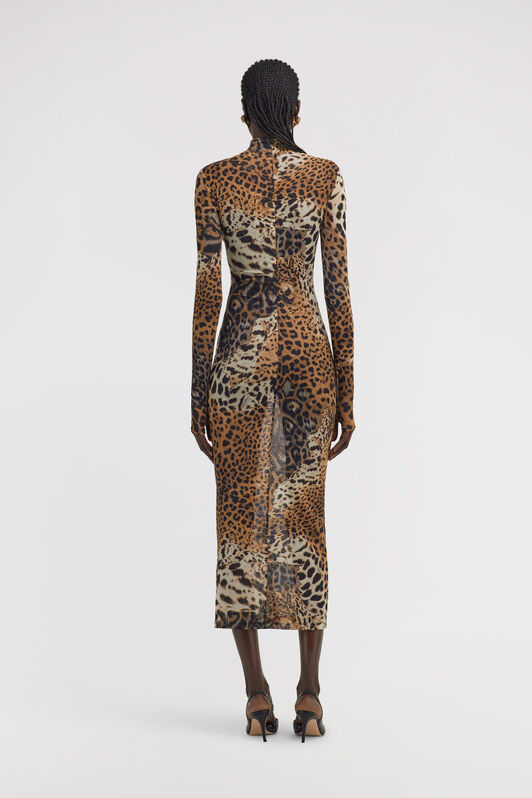 RC Long Tulle Dress with Jaguar Print Brown TKT130-6HG34