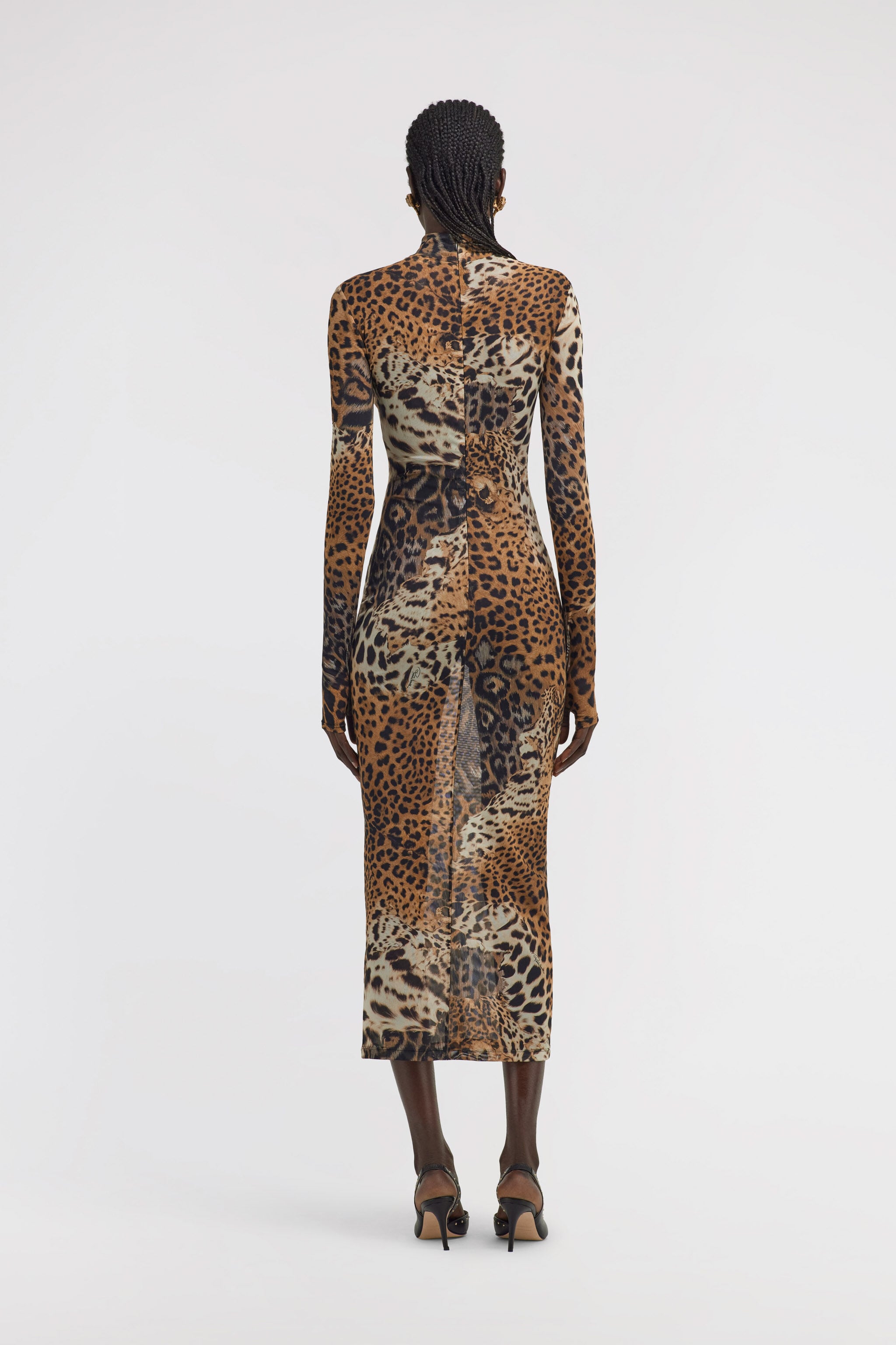 RC Long Tulle Dress with Jaguar Print Brown TKT130-6HG34