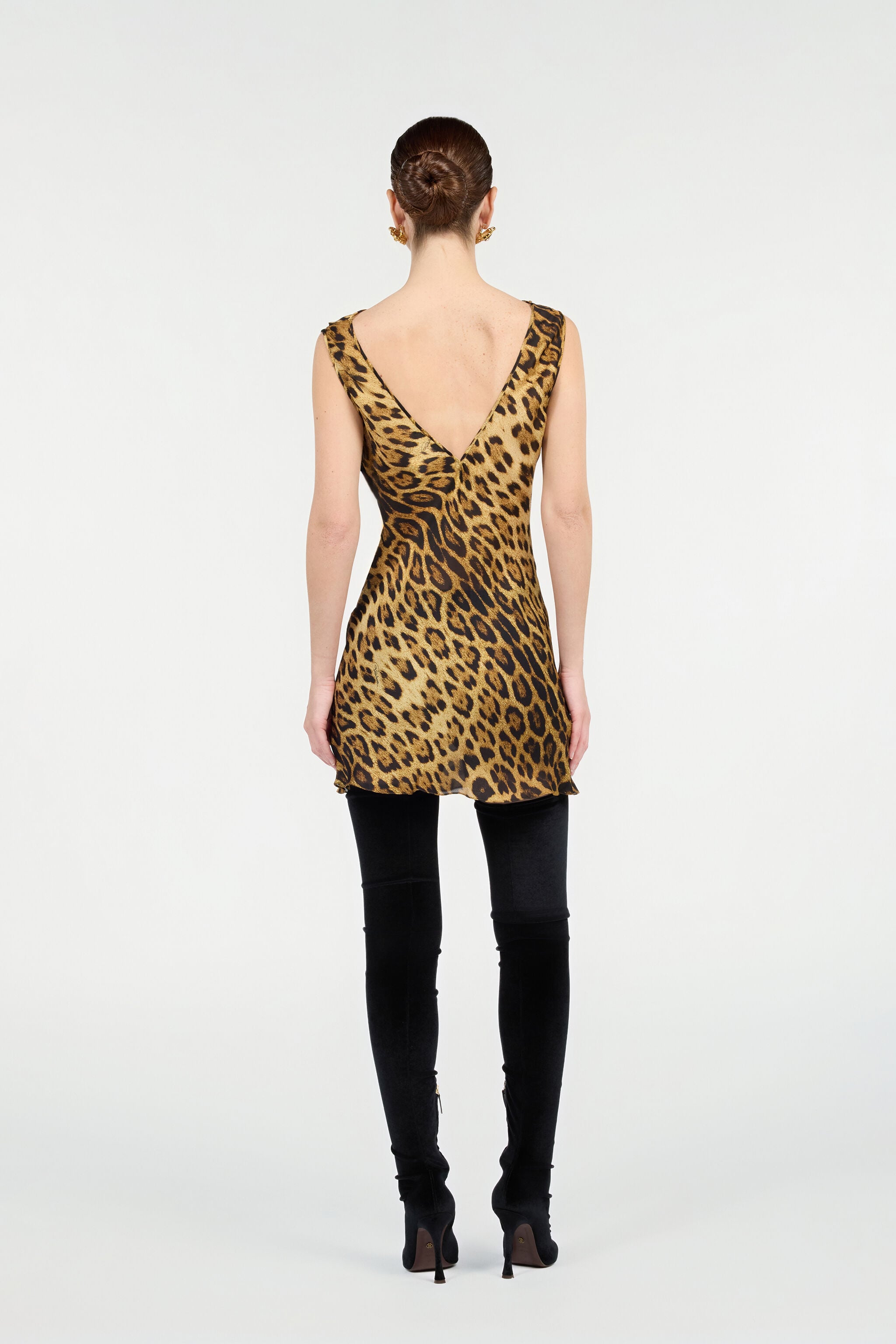 RC Silk Mini Dress With Jaguar Skin Print Brown VWT128-HZQ71