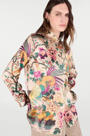 RC Silk Shirt With Oriental Bird Print Ivory/Pink VKT704-TYP76