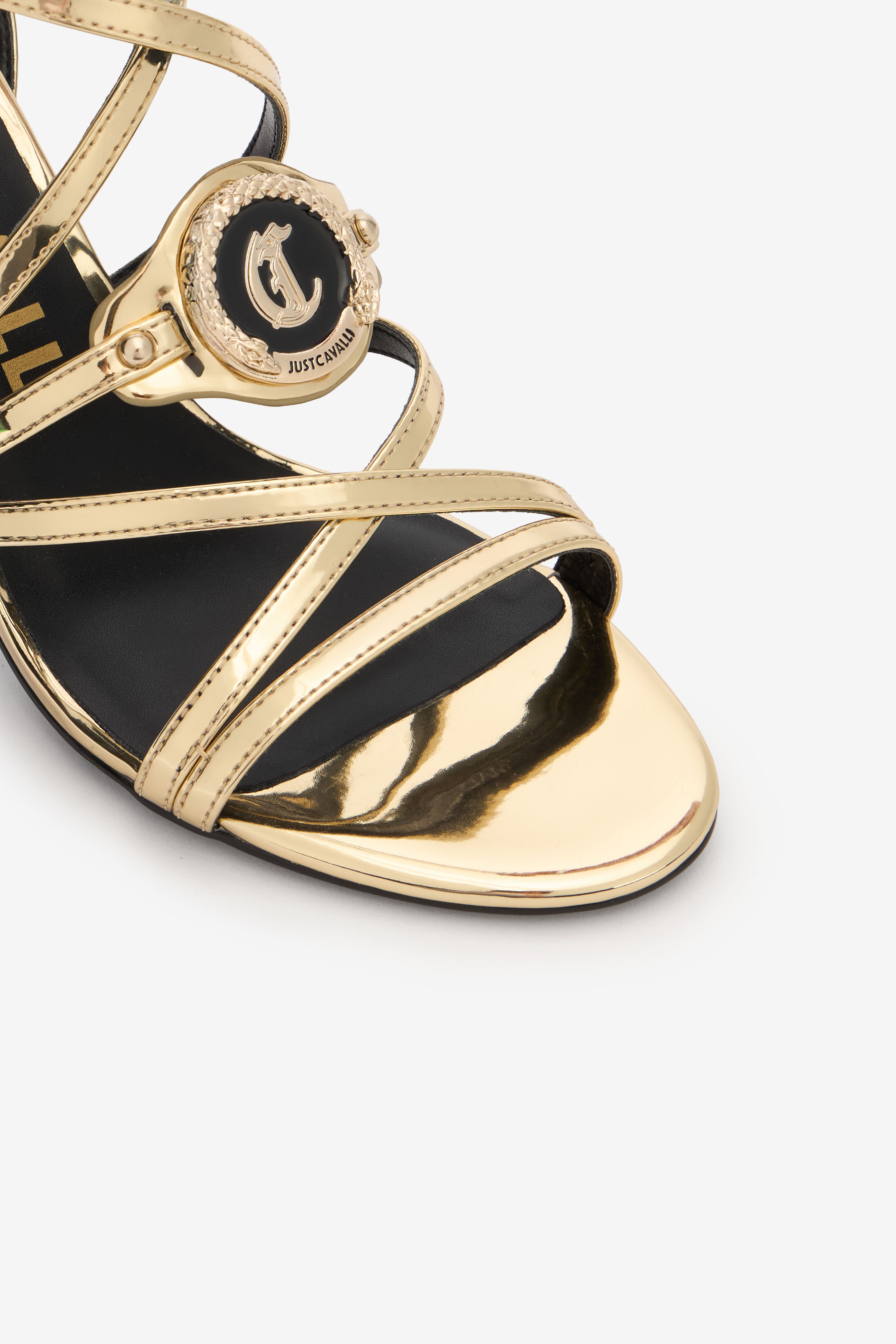 JC Gold High-Heel Sandals With Logo Medallion JC Gold High-Heel Sandals With Logo Medallion GOLD LUCIDO UFS059-UF381