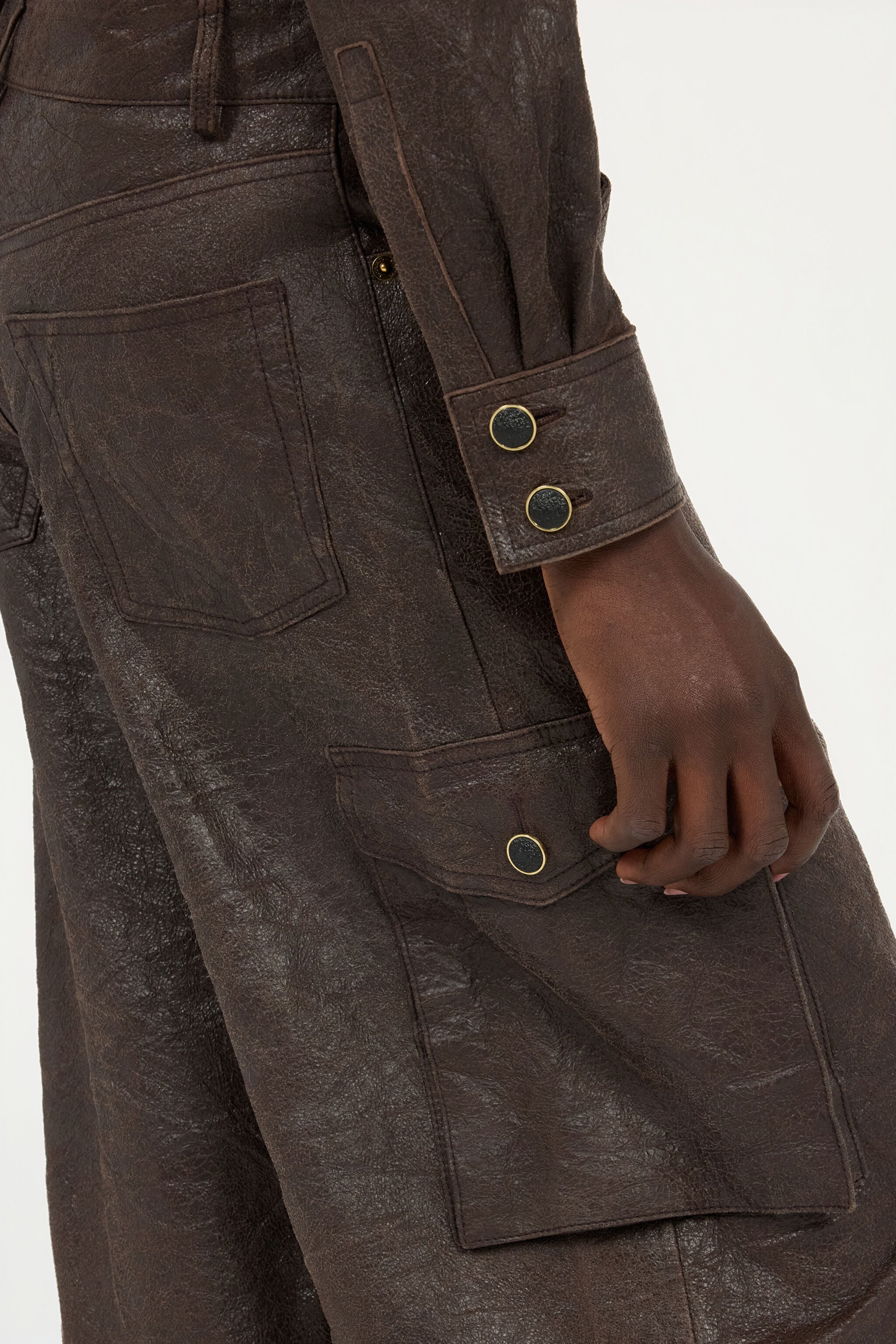 RC Pantalon En Cuir Véritable Brun Foncé RC Pantalon En Cuir Véritable Brun Foncé Marron VWP250-PN002