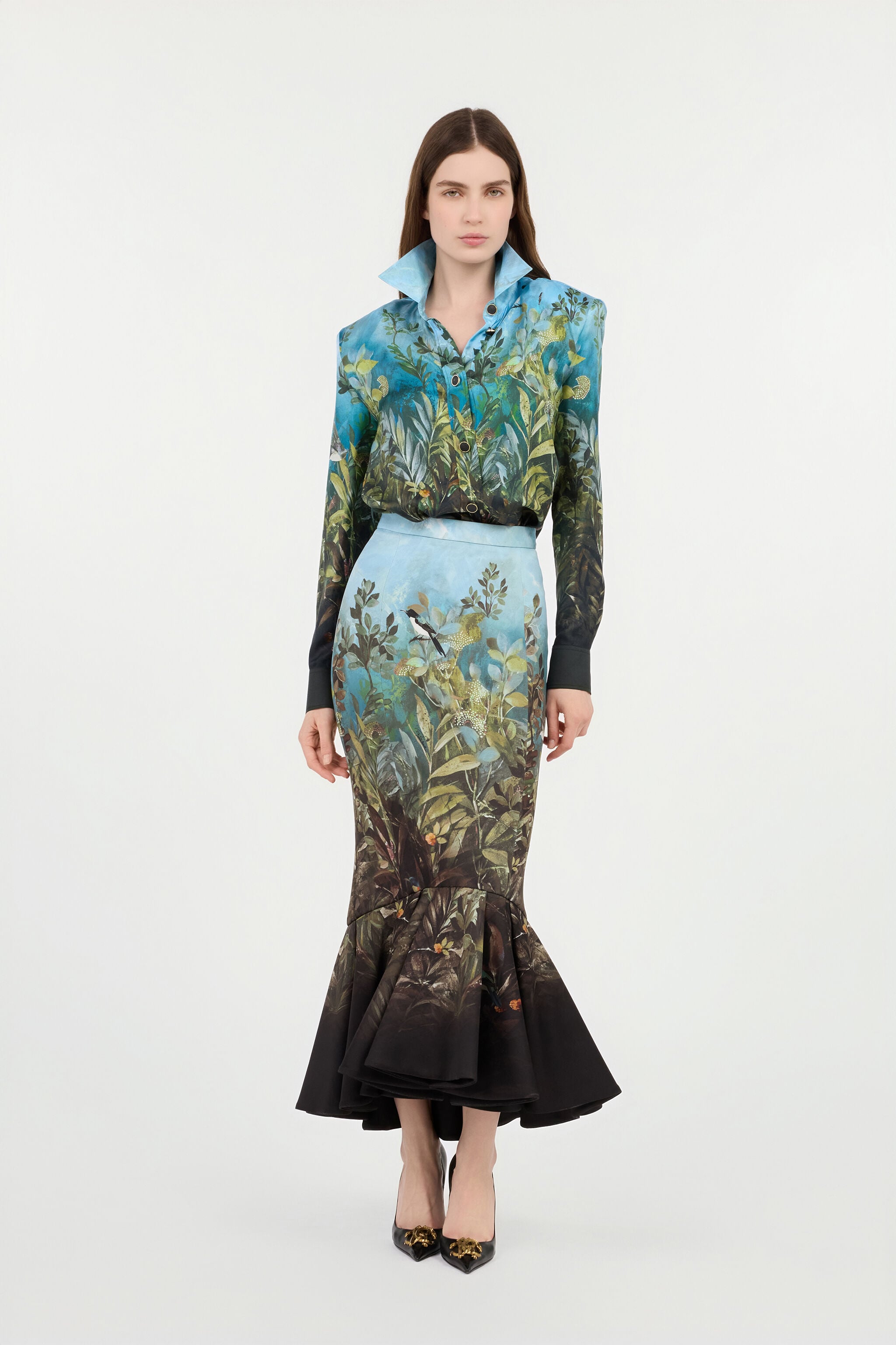 Eden Print Silk Shirt in OTTANIO for Women | Roberto Cavalli®