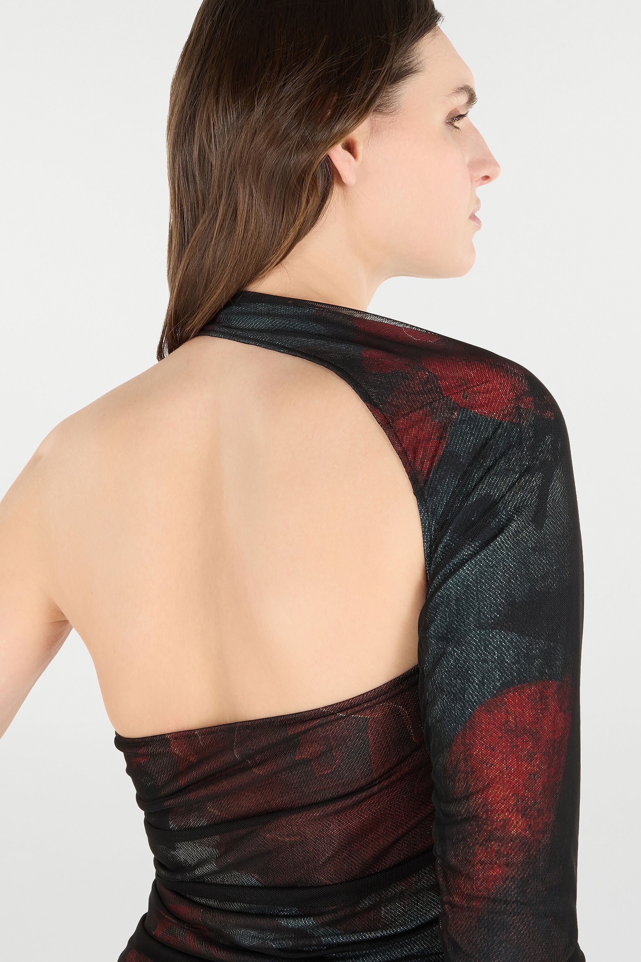 RC One-Sleeve Sweater With Rose And Snake RC One-Sleeve Sweater With Rose And Snake Red UKT65B-LSN59