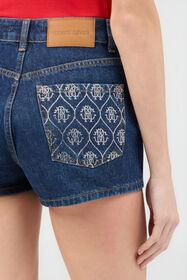 RC Jeans Shorts Blu Con Monogram RC Di Cristalli BLUE SOJ20Q-DL011