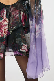 RC Silk Mini Dress With Fiammingo Flowers Print BLACK/PINK/LILLA XWT101-CKT87