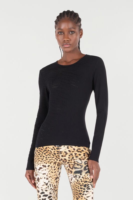 RC Pull À Motif Tiger Skin Ajouré RC Pull À Motif Tiger Skin Ajouré Noir UKM602-MQ014