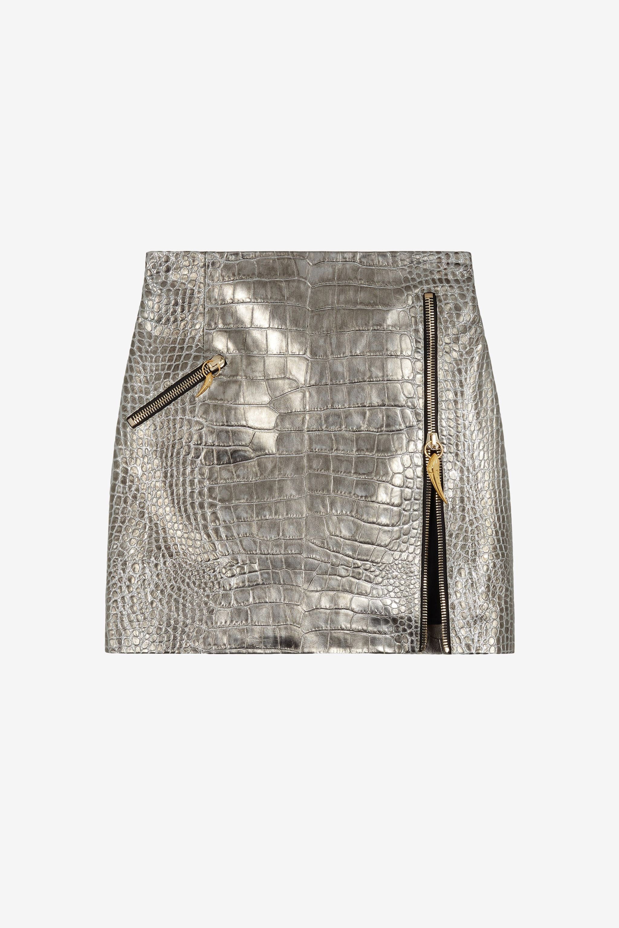 RC Mini-jupe en cuir métallisé à motif croco gaufré RC Mini-jupe en cuir métallisé à motif croco gaufré Argent OKP300-PZ004