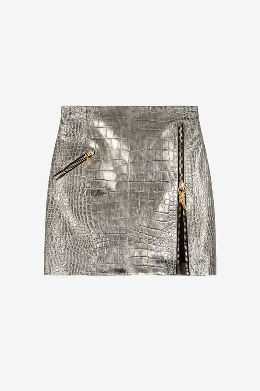 RC Mini-jupe en cuir métallisé à motif croco gaufré RC Mini-jupe en cuir métallisé à motif croco gaufré Argent OKP300-PZ004