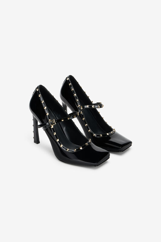 JC Patent Leather Mary Jane Pumps With Studs JC Patent Leather Mary Jane Pumps With Studs BLACK VFS109-VF637