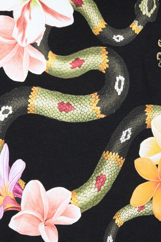 RC T-Shirt Avec Serpent Et Fleurs Noir OOT62A-JD060