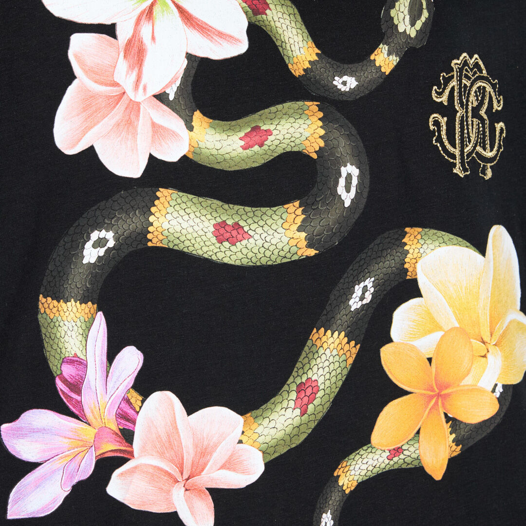 RC T-Shirt Avec Serpent Et Fleurs Noir OOT62A-JD060
