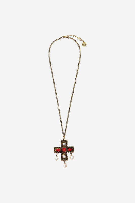 RC Beaded necklace with cross Red SKG023-AM072
