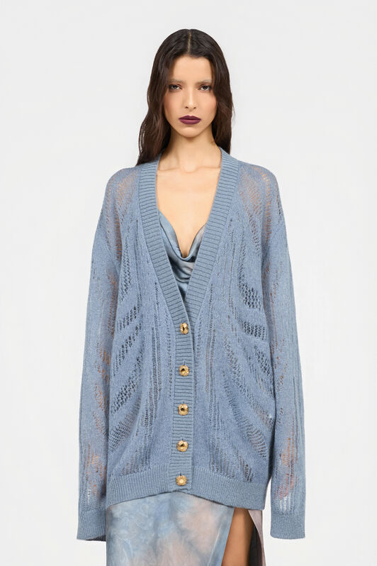 RC Knit Cardigan with Zebra Motif RC Knit Cardigan with Zebra Motif MID-BLUE XQM907-MA130