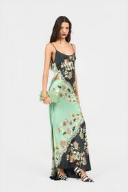 RC Kimono Print Silk Dress GREEN/BLACK XQT140-RYT25