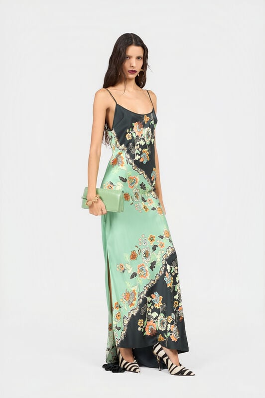RC Abito In Seta Stampa Kimono GREEN/BLACK XQT140-RYT25