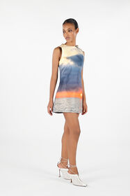 RC Kurzes Kleid mit Sunrise-Print Blau/Orange UWT138-4QN96