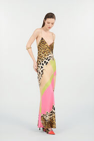 RC Vestido largo de seda con estampado Cavalli Pop LIGHT GREEN WQT102-OZR33
