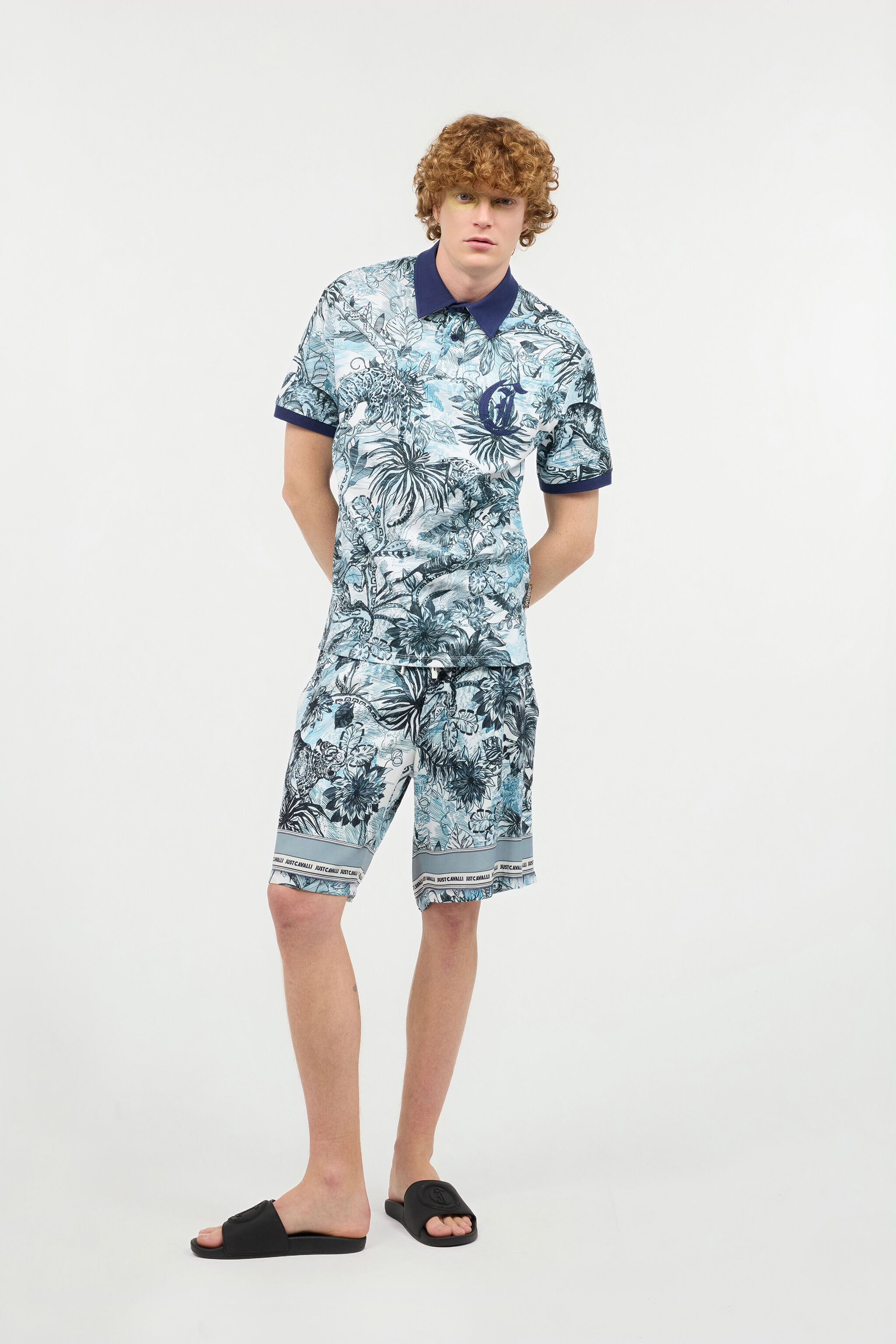 JC Polo Shirt With Jungle And Monogram Print Light blue UFT019-UF039