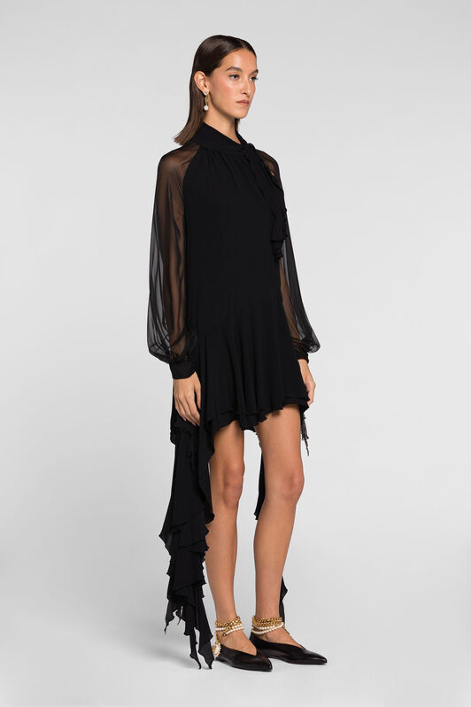 RC Sheer-sleeve draped-ruffle silk dress RC Sheer-sleeve draped-ruffle silk dress Black QKT125-SY005