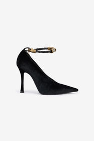 RC Roberto Cavalli Velvet Stiletto Heels With Jewel Anklet Black VKS112-VL002