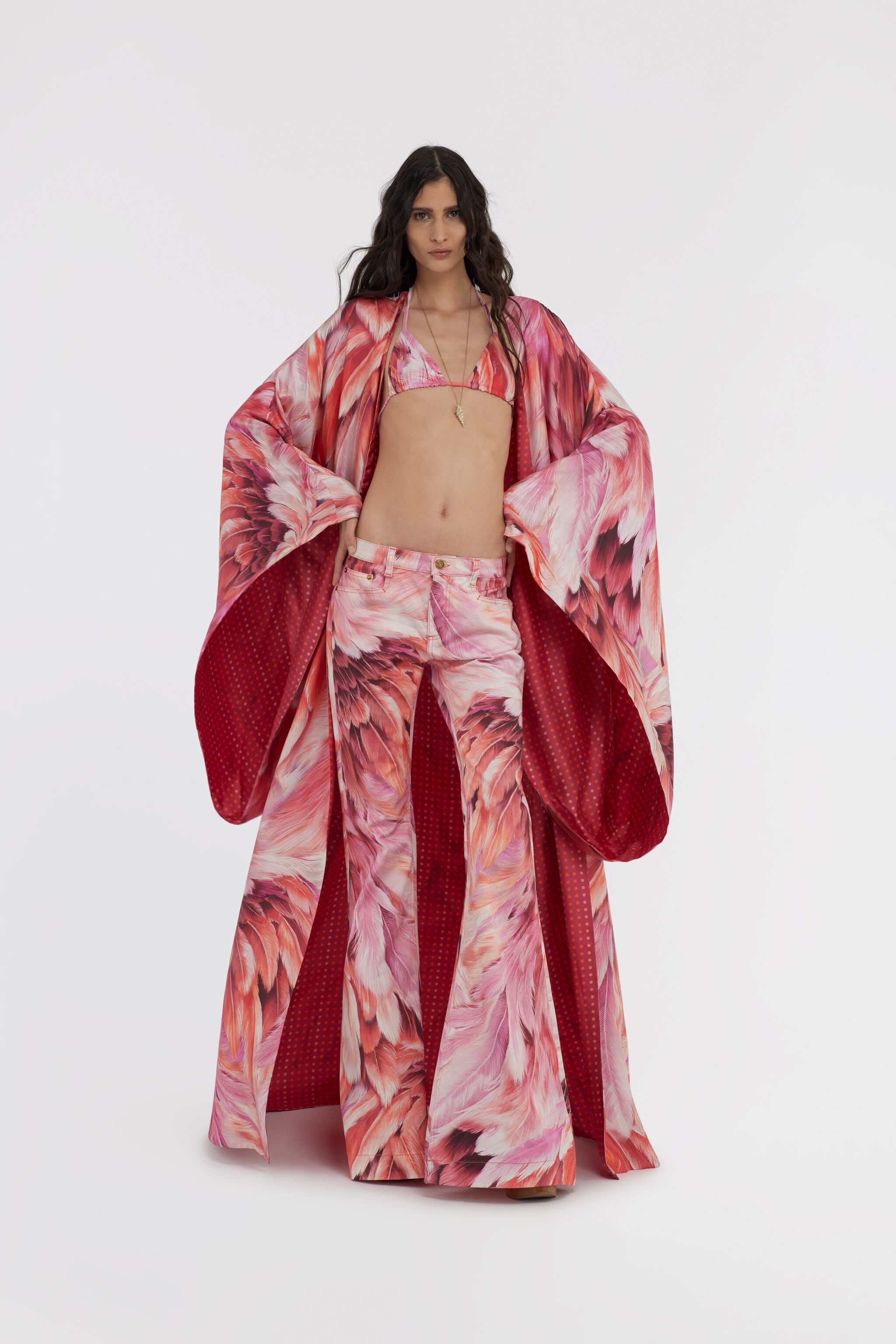 Kimono Plumage print in Fuchsia for Women | Roberto Cavalli®
