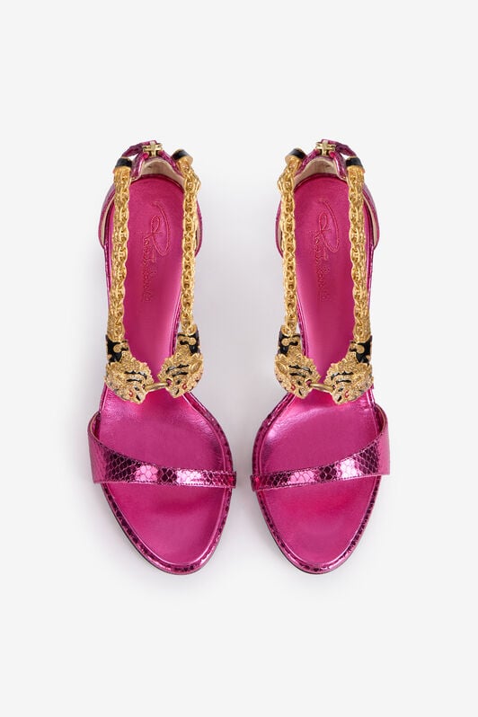RC Metallic-Sandalen mit Absatz und Tigern RC Metallic-Sandalen mit Absatz und Tigern Fuchsia UKS030-PZ579