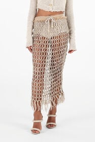 RC Long Mesh Skirt with Fringes Light Brown UWR303-FY096