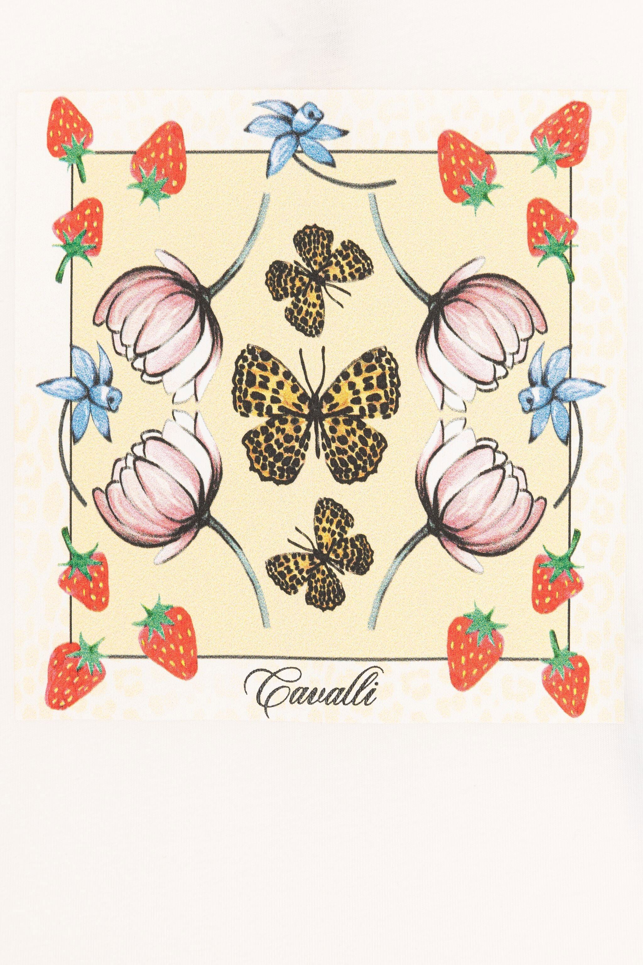 JU T-shirt con logo e stampa con fragole e farfalle JU T-shirt con logo e stampa con fragole e farfalle Bianco QJT620-JV025