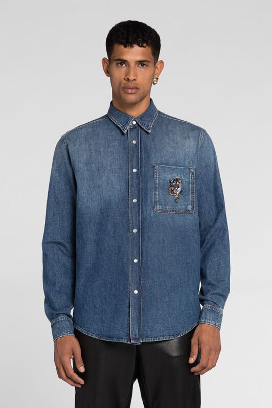 RC Serpentine Jaguar-Embroidered Denim Shirt RC Serpentine Jaguar-Embroidered Denim Shirt Dark blue PRJ766-DL001