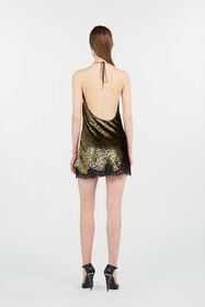 RC Macro Leopard Print Silk Slip Dress BLACK/GOLD WKT143-FT061