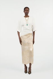 RC Abstract Print on Silk Viscose Devore Dress Ivory UWT120-LG018