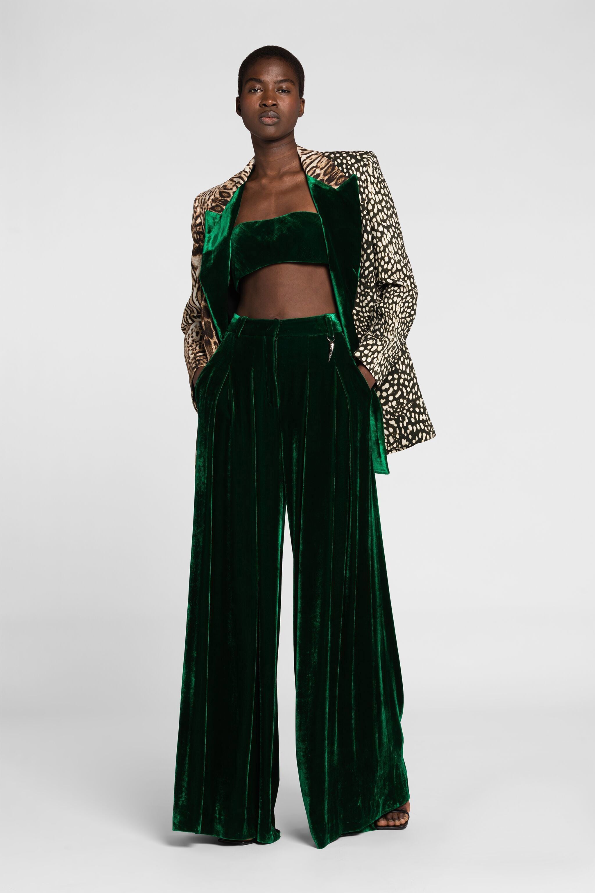 RC Tiger Tooth Wide-Leg Velvet Trousers RC Tiger Tooth Wide-Leg Velvet Trousers Dark green PWT205-VL067